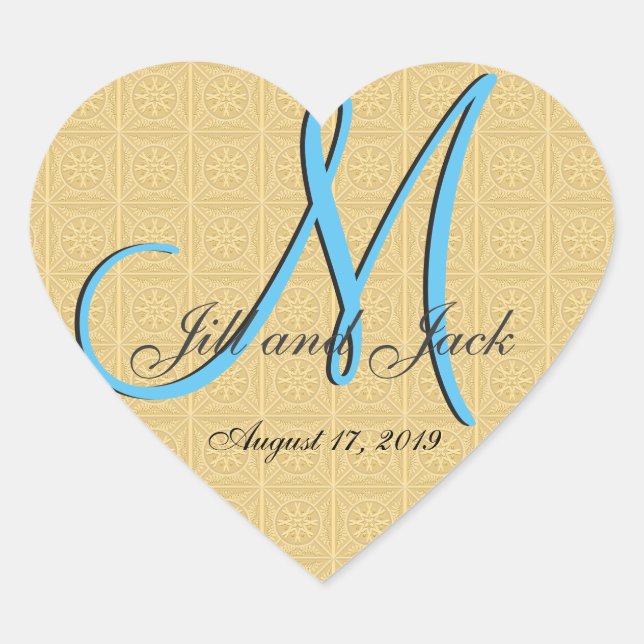 3d Monogram Retro Faux Embossed Gold Heart Sticker (Front)