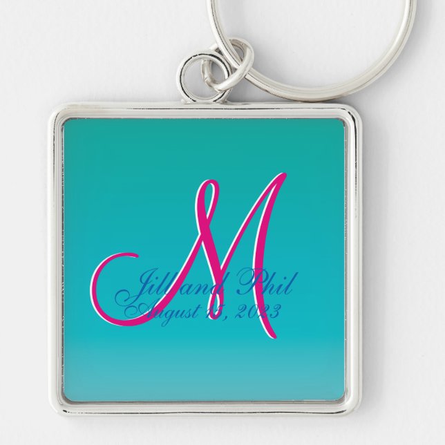 3d Monogram Turquoise Blue Fantastic Fab Fun Key Ring (Front)