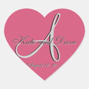 3d Monogram Wedding Favour V Heart Sticker
