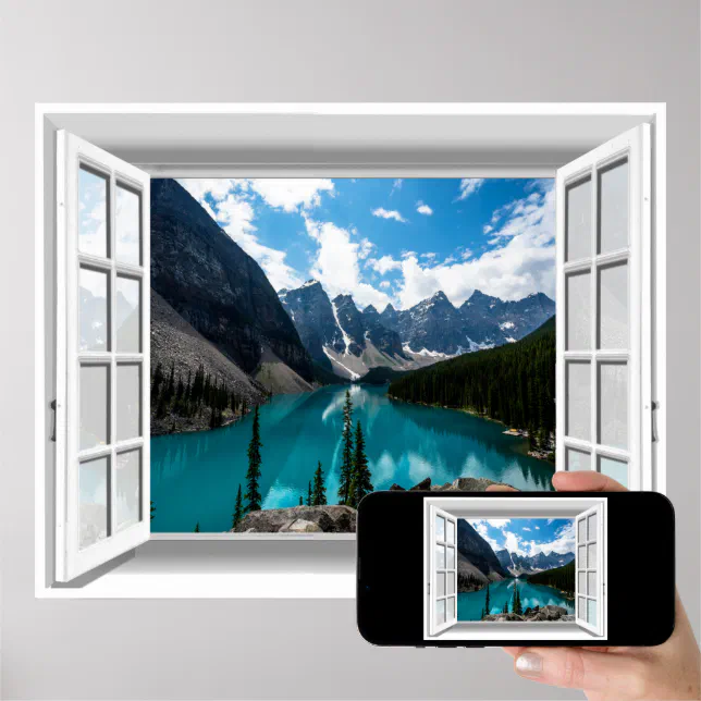3D Mountains and Lake Landscape Fake Window View Poster | Zazzle.co.nz