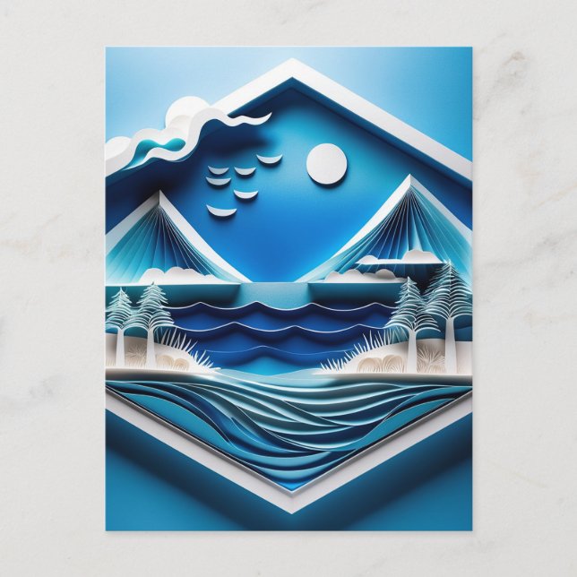 3D multi-layered ocean landscape made from Kirigam Postcard (Front)