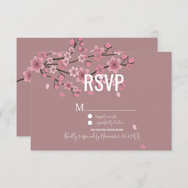 3D Ombre Petals Cherry Blossom Botany  RSVP Invitation (Front/Back)