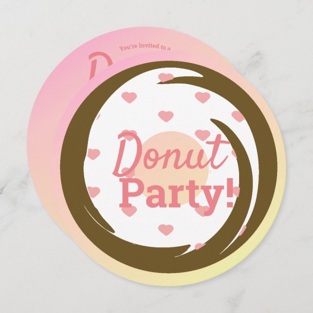 3D Ombre Pink Heart  Doughnut Sprinkle Swirl Round Invitation (Front/Back)