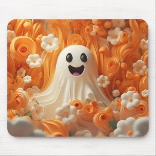 3D Orange and White Ghost  Mouse Pad