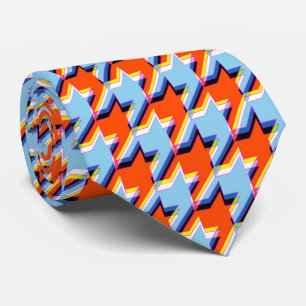 3d Orange Blue Houndstooth Glitch Neck Tie