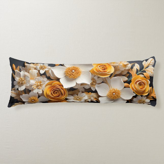 3D Orange & White floral Body Cushion (Front)