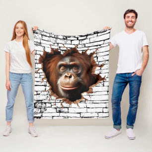 3D Orangutan Wall Break Art – Realistic Safari Fleece Blanket