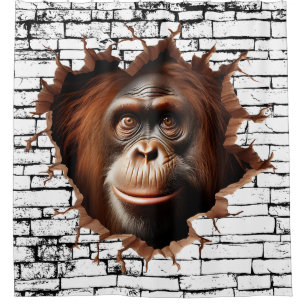 3D Orangutan Wall Break Art – Realistic Safari Shower Curtain