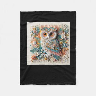 3d Owl #7 Sticker  Fleece Blanket