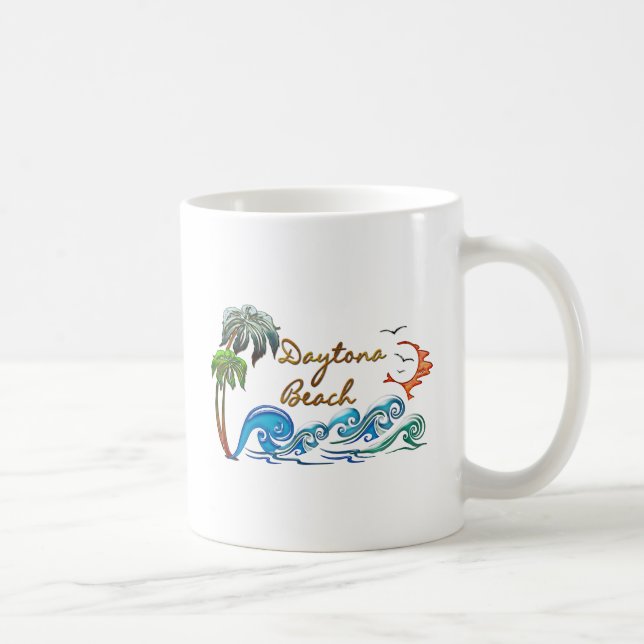 3d Palms, Waves & Sunset DAYTONA BEACH Coffee Mug (Right)