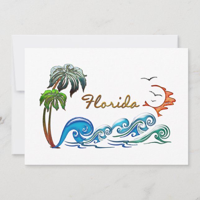 3d Palms, Waves & Sunset FLORIDA Invitation (Front)