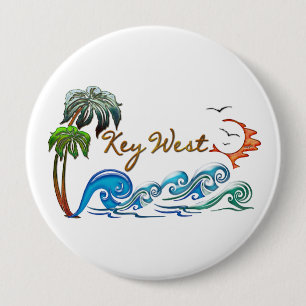3d Palms, Waves & Sunset KEY WEST 10 Cm Round Badge