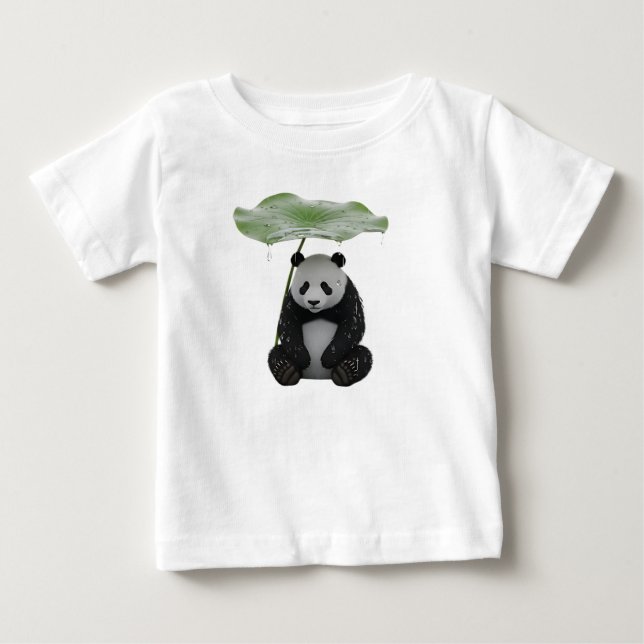 3D Panda Sheltering Under Lotus Leaf Baby T-Shirt (Front)