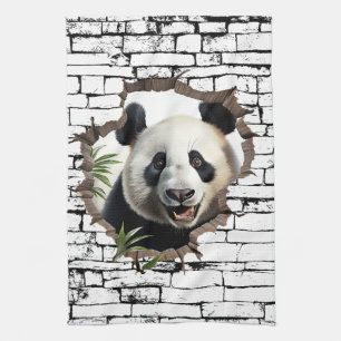 3D Panda Wall Break Art – Realistic Safari Tea Towel