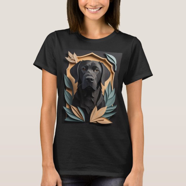 3D Paper Art Black Labrador Design T-shirt  (Front)