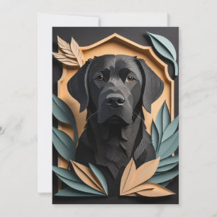 3D Paper Art Black Labrador Design T-shirt Invitation