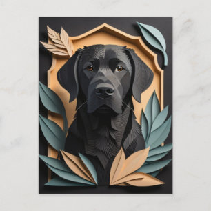 3D Paper Art Black Labrador Design T-shirt Postcard