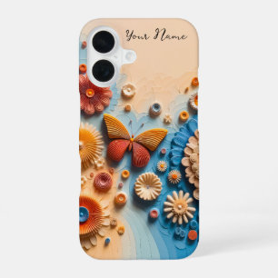 3D Paper Art Butterfly and Flowers iPhone 16 Case