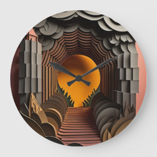 3D Paper Art Design T-shirt Large Clock