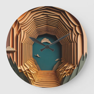 3D Paper Art Design T-shirt  Large Clock