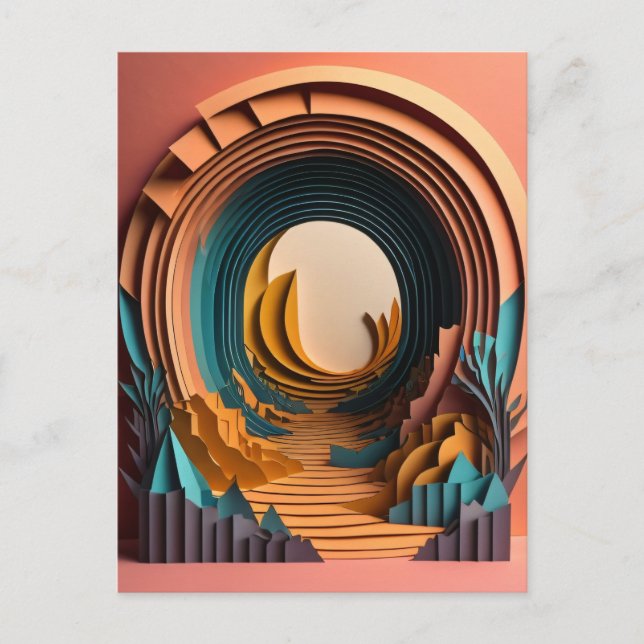 3D Paper Art Design T-shirt  Postcard (Front)