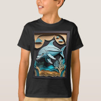3D Paper Art Dolphin Design T-shirt 