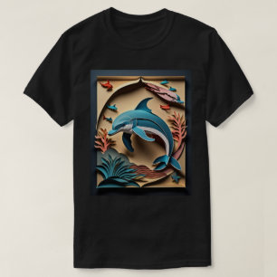 3D Paper Art Dolphin Design T-shirt