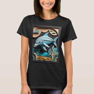3D Paper Art Dolphin Design T-shirt 