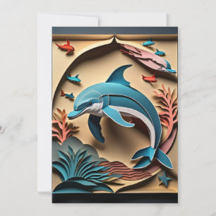 3D Paper Art Dolphin Design T-shirt Invitation