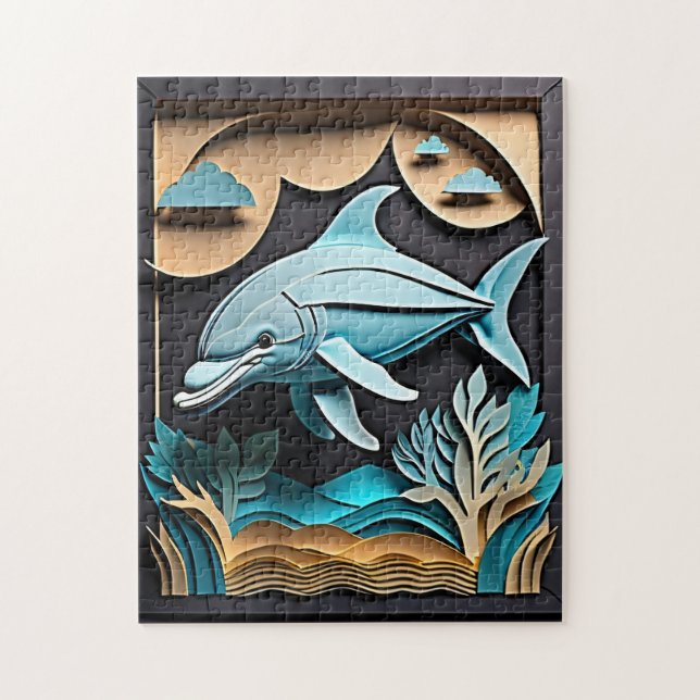3D Paper Art Dolphin Design T-shirt  Jigsaw Puzzle (Vertical)