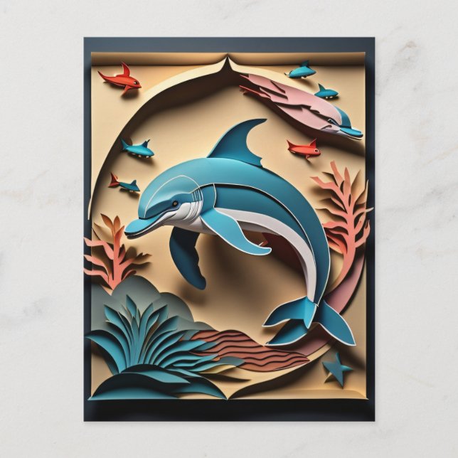 3D Paper Art Dolphin Design T-shirt  Postcard (Front)