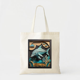 3D Paper Art Dolphin Design T-shirt Tote Bag