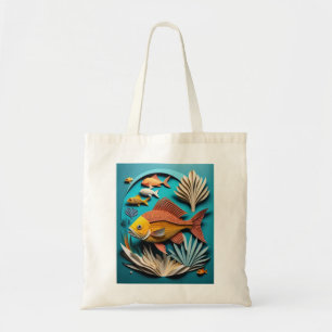 3D Paper Art Fish Design T-shirt Tote Bag