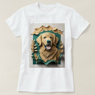3D Paper Art Golden Retriever Design T-shirt