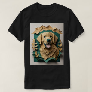 3D Paper Art Golden Retriever Design T-shirt 