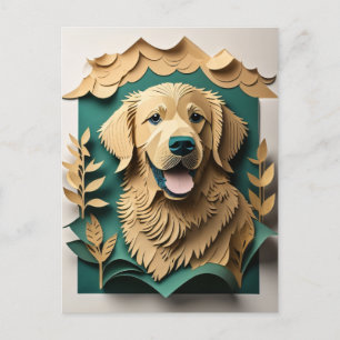 3D Paper Art Golden Retriever Design T-shirt  Postcard