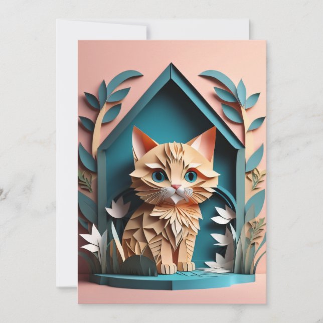 3D Paper Art Kitten Design T-shirt  Invitation (Front)