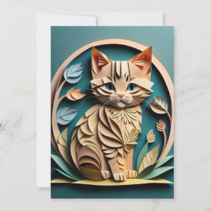 3D Paper Art Kitten Design T-shirt  Invitation