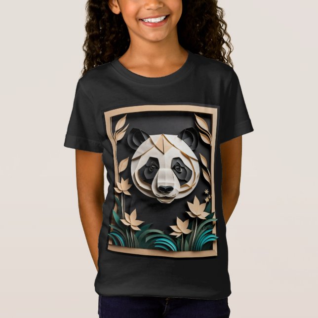 3D Paper Art Panda Design T-shirt  (Front)