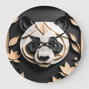 3D Paper Art Panda Design T-shirt Large Clock