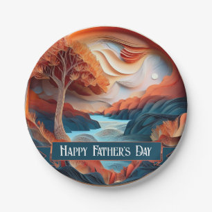 3D Paper Art Trees River Father's Day Plate