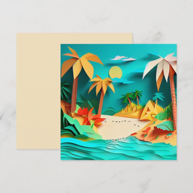3D Papercraft Tropical Beach Blank Greeting Card (Front/Back)