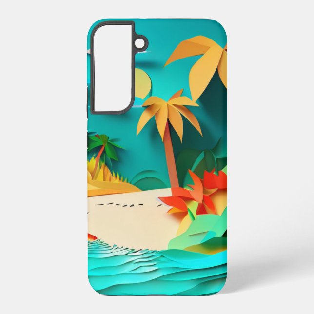 3D Papercraft Tropical Beach Samsung Galaxy S22+ Case (Back)