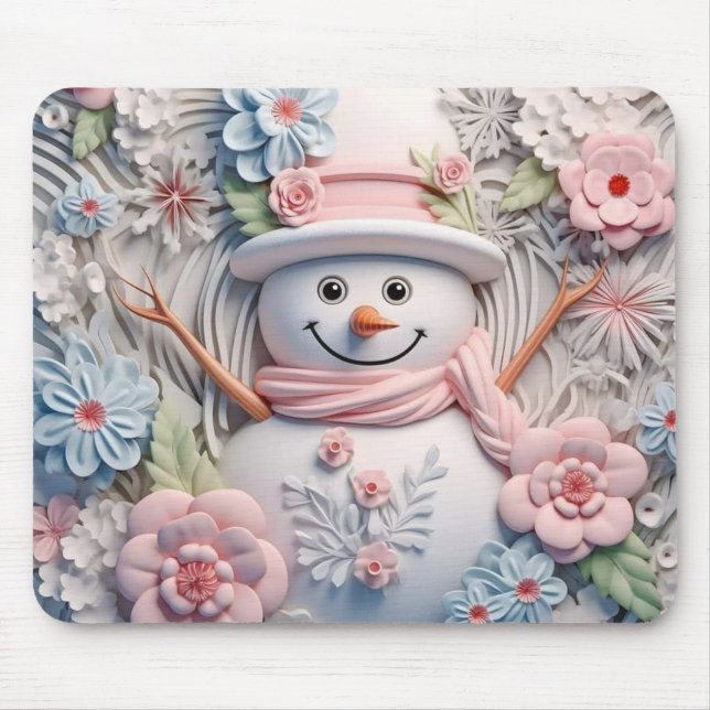 3D Pastel Snowman Mouse Pad (Front)