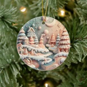 3D pastel winter wonderland Ceramic Tree Decoration