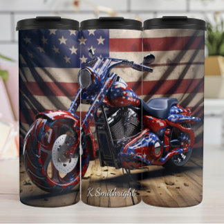 3D Patriotic Motorcycle Wooden Floor Thermal Tumbler