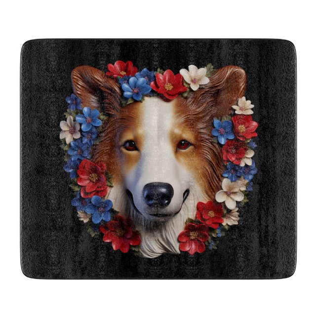 3D Patriotic Shetland Sheepdog Cutting Board (Front)