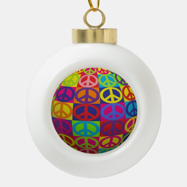 3D Peace Squares Sphere Ceramic Ball Christmas Ornament (Front)