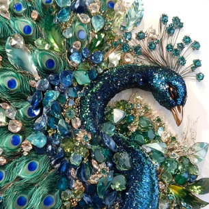 3D Peacock Cushion with Rubies, Emeralds, 