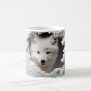 3D Peering Arctic Fox, Winter Fox Lovers Coffee Mug